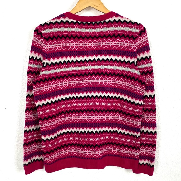 Talbots Pink Fair Isle Nordic Style Lambswool Blend Cardigan Sweater Size Medium - Picture 3 of 14